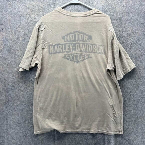 Harley Davidson Shirt Mens XL Tan Genuine Pocket Graphic Faded Tee Motorcycle - Picture 2 of 9